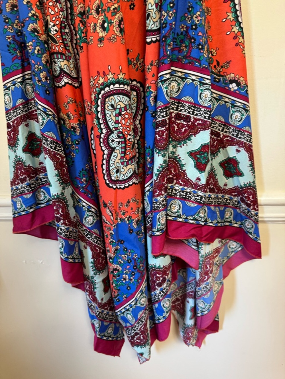 Vibrant Red Paisley Handkerchief-Hem Slip Dress - Picture 4 of 6